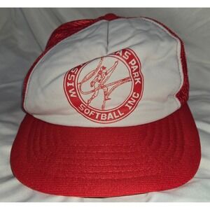 Miss Pinellas Park Softball Inc Vintage Trucker Mesh Dad Hat Red White Snapback
